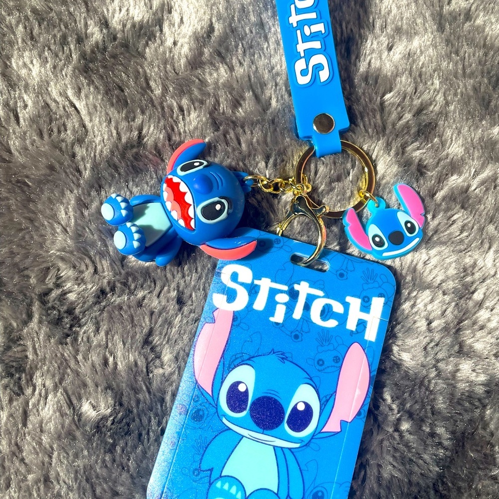 Blue Stitch Keychain with ID Holder